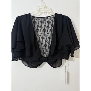 NWT Kat Kasin Women's Crop Open Knot Front Bat Wing Sleeve Lace Top-Size XS/S